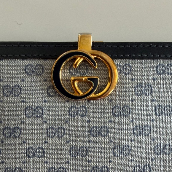 Gucci Black Gray Blue Gold Vintage Women's Wallet - Made in Italy - Picture 3 of 16